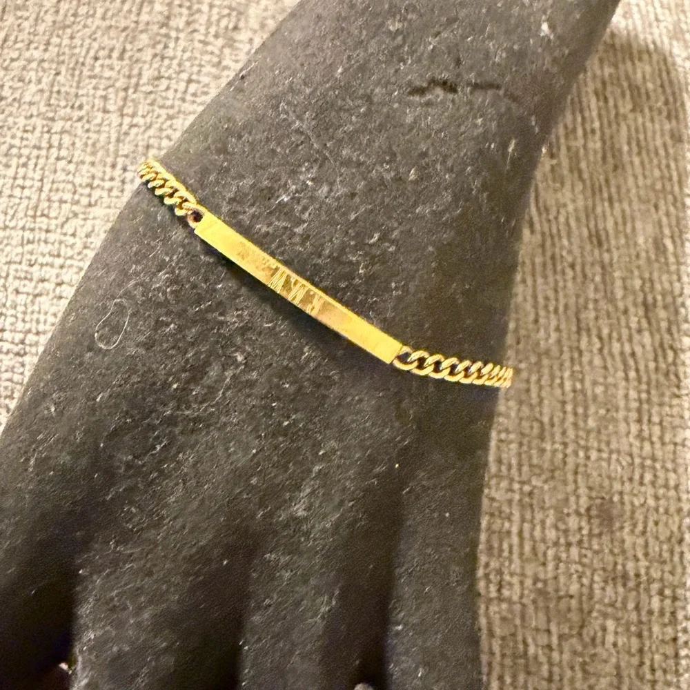 Vintage Gold-filled ID Bracelet – Etched Bar Link Design